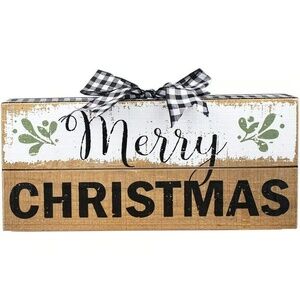 Rustic Wooden Merry Christmas Sign Box - Farmhouse-Inspired Holiday Decor